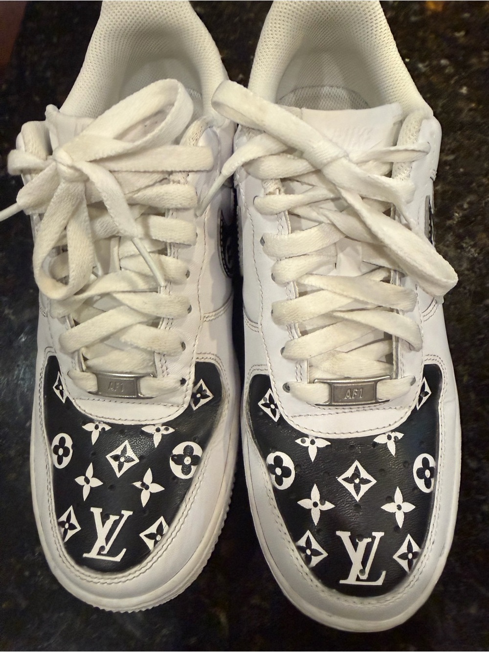 Nike Women’s White and Black handmade LV Sneakers